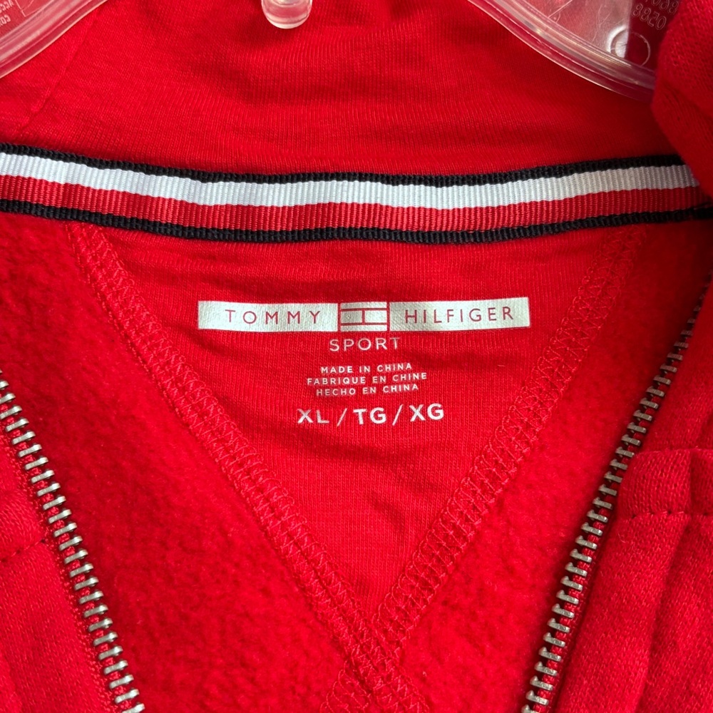 Streetwear casual Tommy Hilfiger Men’s Red Full zip up Hoodie with Logo XL - Picture 10 of 12